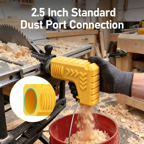 Table Saw Dust Collection Adapter With 2.05 Inch Snap On Dust Port For Universal Fit shown in use on a wood saw setup