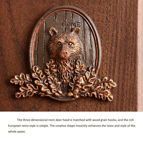 Slick Wall Mounted Coat Rack With Nifty Key Organizer Hook For Bathroom Entryway Closet featuring a resin deer head design with bronze finish.