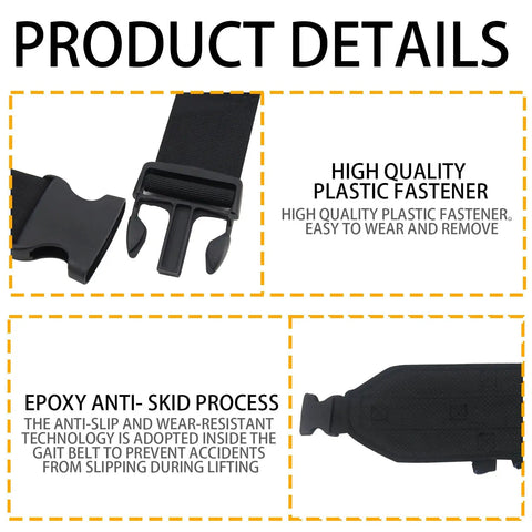 Seven Handles Gait Belt For Seniors With Quick Release showing plastic fastener and anti-skid epoxy details