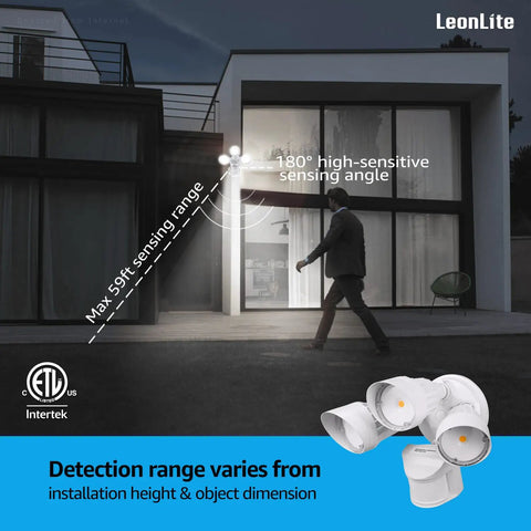 COB LED Outdoor Security Flood Light With Motion Sensor illuminating entrance with max 59ft sensing range and 180° angle
