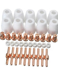 Premium Plasma Cutter Consumables Kit For PT-31 And PT-40 Torch Plus CUT-50 50 Ceramic Nozzles Set with ceramic and copper components.