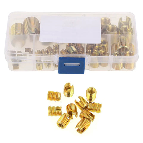 Self Tapping Threaded Inserts Kit With Brass Slotted Inserts 50 Pieces Easy Press In Installation For Quick Durable Repairs In Wood Metal Aluminum And Plastic Projects in organizer case