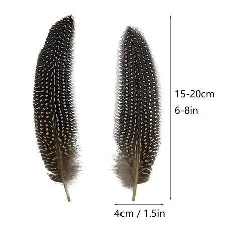 Natural Spotted Pheasant Feathers For Crafts And Jewelry Making, Guinea Fowl Wing Feathers 6-8 Inches, 50 Pack displayed vertically