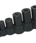 Tap Socket Set For Tight Spots Eight Piece Set Fits MC TI Standard Taps Through One Half Inch Also Fits One Eighth Inch NPT And Twelve Millimeter Metric Taps Ideal For Restricted Areas And Hard To Reach Fasteners, shown in a staggered arrangement
