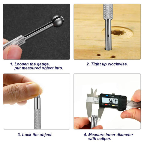 4 Piece Telescoping Bore Gauge Set for Small Holes, Full Round Spherical Hardened Bore Gauges With Nickel Plated Heads, Versatile Size Range For Precise Machining And DIY Projects