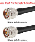 Close-up view of N type male connector for 50 Foot N Male To N Male Coax Extension Cable Ultra Low Loss 50 Ohm For 3G 4G 5G LTE GPS WiFi RF Ham Radio Antenna Or Signal Booster Not For TV Beef Up Your Signal Great For Mobile Hotspots Home Office Boost Outdoor Antenna Setup And Ham Projects.