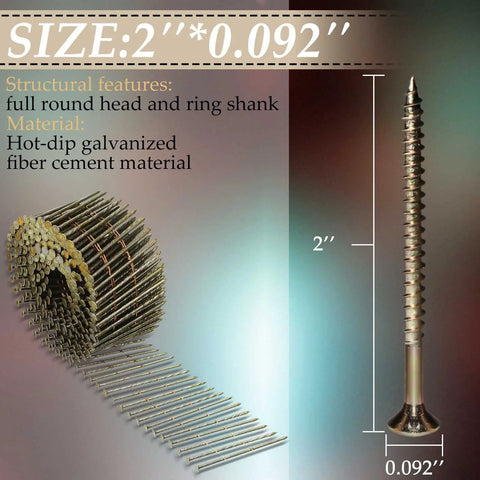 3600 Count Siding Nails 2 Inch 15 Degree Wire Collated Coil Nails For Sheathing Decking Fencing Replacement Parts Full Round Head
