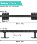 Front and side view of Rustic Barn Door Handle 12 Inch Heavy Duty Matte Black Sliding Door Pull For DIY Barn Door Gate Shed Or Garage Solid Square Metal Construction With Heavy Duty Mounting Hardware And Durable Timeless Design.