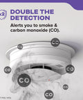 Premium Smoke And Carbon Monoxide Detector Hardwired With Aa Battery Backup 3 Pack featuring smoke and CO detection on ceiling.
