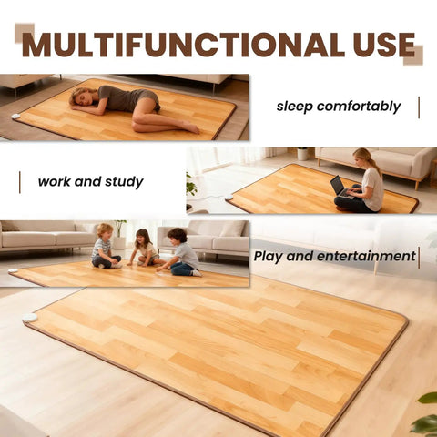 Cozy Imitation Wood Heated Floor Mat With Adjustable Temperature And 12 Hour Timer used for sleeping and work spaces
