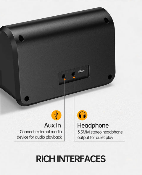 Back panel of 10W Mini Electric Guitar Amplifier With Clean And Overdrive Channels, showing AUX and headphone interfaces.