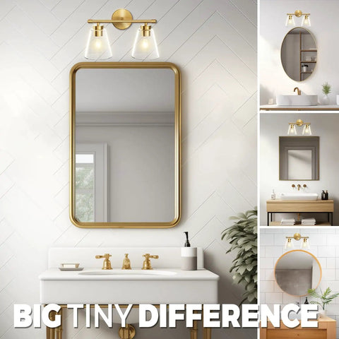 2 Light Gold Brass Vanity Wall Lights Over Mirror With Clear Glass Shades For Bathroom Kitchen And Living Room Durable Anti Rust Finish Damp Location Rated Modern Sconce Lighting