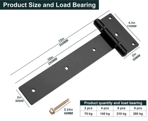 12 Inch Heavy Duty T Strap Gate Hinges For Barn Fence And Shed Doors 180 Degree Swing 4mm Industrial Steel Black Wrought Hardware