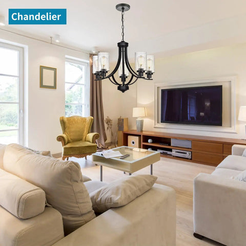 Living room with chandelier featuring seeded lipless glass lamp shade cylindrical light cover with standard fitter opening