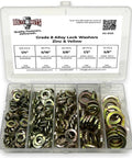 Grade 8 Alloy SAE Split Lock Washer Set In Zinc Yellow Finish, 236 Piece Assortment With Sizes in clear plastic case