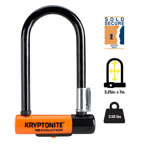 Mini U Lock With 4 Ft Security Cable, 7mm Hardened Steel Shackle, Double Deadbolt Locking, city commuter grade bike lock, orange