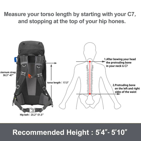 Measurement guide for Large Capacity Internal Frame Hiking Backpack 50L 60L 65L 70L 80L For Mountain Climbing And Camping