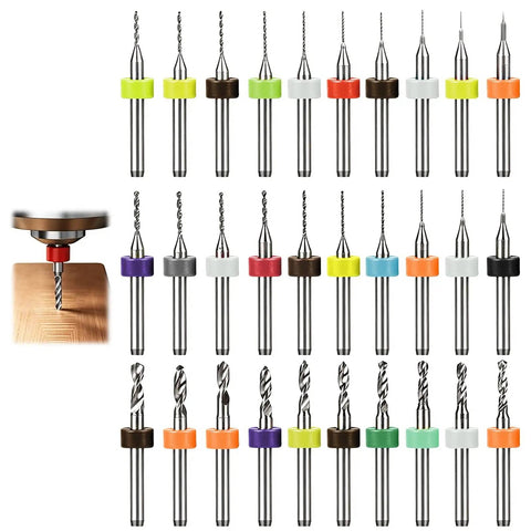 30 Piece Micro Drill Bit Set Tungsten Carbide Spiral Flute Mini Drill Bits For Rotary Tools PCB CNC Engraving 0.1mm To 3mm Kit