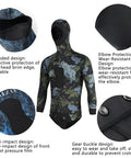 5mm Neoprene Hooded Spearfishing Wetsuit Two Piece Full Body Camouflage Diving Suit For Cool Water Freediving And Hunting, Green XXL