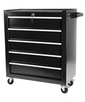 Five Drawer Rolling Tool Chest On Wheels For Garage And Workshop Heavy Duty Steel Tool Cart With Lockable Drawers Tool Storage Cabinet Mobile Toolbox Organizer In Black Finish, black steel front view