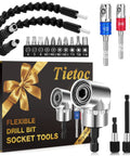 Flexible Drill Bit Extension Set For Home DIY Bendable 105 Degree Right Angle Attachments Universal Socket Adapters 1/4 3/8 1/2 Inch Includes Screwdriver Bits And Bit Holders Great Gift For Men product image showing extensions, bits, and adapters.