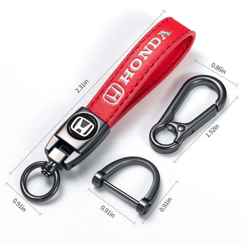 Hella Durable Red Leather Auto Keychain With Slick Zinc Alloy Strap Tough Key Fob Lanyard For Honda Accord Civic Crv Pilot, 2.3in leather strap and accessories.