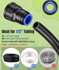 8 Pack 3/4 To 1/2 Inch Faucet Adapters Kit, Quick Connect 3/4 FHT To 1/2 Tubing Connectors displayed with tubing size details