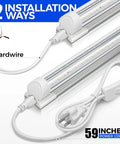 T8 LED Shop Light 4Ft 40W 5500 Lumens 5000K Daylight With Clear Cover V-Shape Fixture for Garage showing installation options