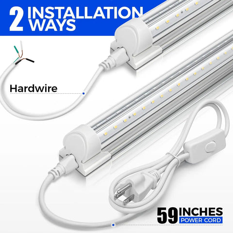 T8 LED Shop Light 4Ft 40W 5500 Lumens 5000K Daylight With Clear Cover V-Shape Fixture for Garage showing installation options