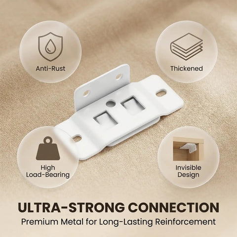 Beefy 2 In 1 Cold Rolled Steel Corner Brace And Furniture Connector With Safety Card Slot, white, anti-rust, thickened, high load-bearing.