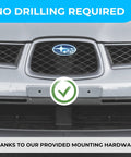 Zero Hassle License Plate Bracket Adapter Kit For Subaru WRX STI Forester Crosstrek Impreza 2012 To 2023 front view with no drilling needed.