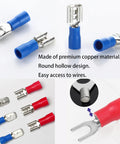 Close-up of 330 Piece Crimp Connector Kit With 2.8mm 4.8mm 6.3mm Spade Terminals showcasing blue and red connectors