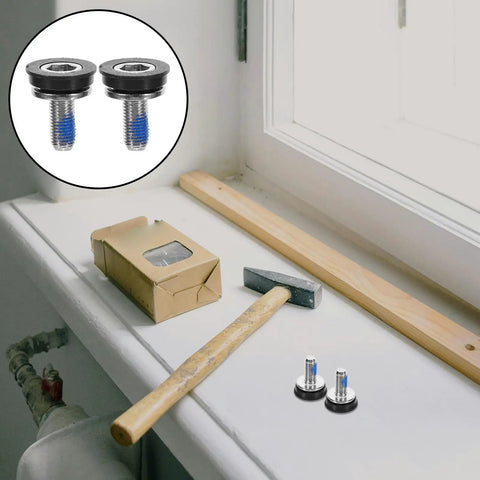 Get A Real Tough Set Of 10 Pcs Yardwe Steel Center Shaft Screws For Your Bike Crankset that show two black steel screws on a windowsill.