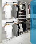 Slatwall U Shaped Hangrail 24x12 Inch Tubing displaying clothes in retail setting, universal fit on most slatwall panels.