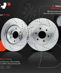 Front And Rear Drilled And Slotted Disc Brake Rotors And Ceramic Pads Kit For Nissan Frontier 2005-2019 Xterra 2005-2015 Equator 2009-2012 12 Piece Set, showing two galvanized rotors with anti-rust coating.