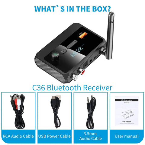 Bluetooth 5.3 Receiver For Home Stereo And Speakers With RCA Optical And 3.5mm AUX, includes cables and user manual