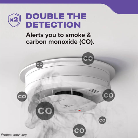 Hardwired 2 In 1 Smoke And Carbon Monoxide Detector With 10-Year Battery, 85dB Alarm, Red LED Indicator, Model 30CUA10, Ideal For Home Safety, Faster Smoke Detection And Reliable CO Alerts, Easy Install And Low Battery Maintenance on ceiling