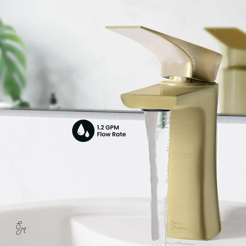 Single Hole Bathroom Faucet With Center Mount Installation, One Hand On Off And Temperature Control, Solid Brass, 1.2 GPM