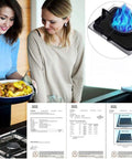 Two women cooking with Stove Covers Set Eight Pcs 0.2mm 10.6x10.6 Inch Gas Range Protectors, silicone gap covers visible.