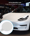 Tesla Model 3 Front Tow Hook Cover Cap Replacement for 2017-2023 White Front Bumper, shown on car