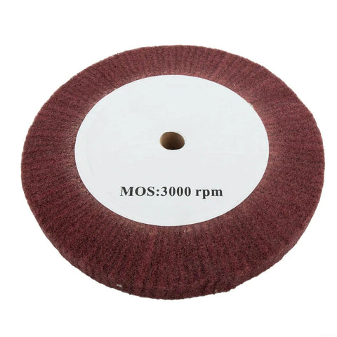Top Tier Nylon Fiber Flap Polishing Wheel For Curves And Tight Spots Non Woven Abrasive Buffing Disc Delivers Shadow Free Finish On Wood And Metal Surfaces At 250mm Size, close-up view of a 250mm abrasive disc.