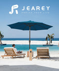 9 Foot Outdoor Patio Umbrella With Push Button Tilt And Crank Market Style Canopy 8 Sturdy Ribs UV Protection Lake Blue at poolside