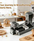 AcmeFlare 60W Heavy Duty Mini Lathe Machine 12,000 Rpm High Power Benchtop Woodworking Tool on workspace with wooden crafts