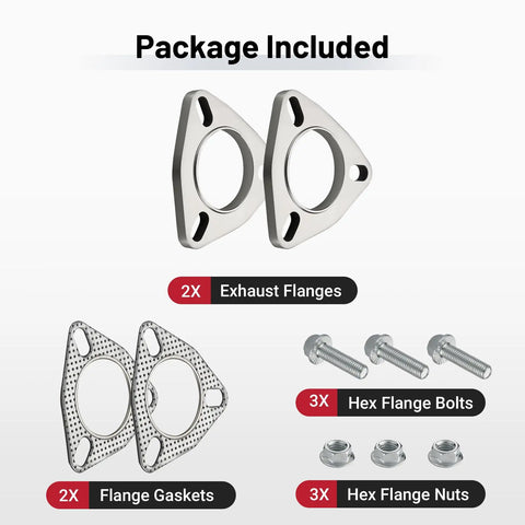 Heavy Duty 3 Bolt Exhaust Flange Upgrade Kit Crafted From Premium 304 Stainless Steel With Gaskets And Hardware for seamless connections.