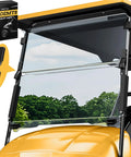 Solid Rider EZGO TXT Golf Cart Windshield For 1995 To 2013 Gas And Electric Models, foldable front shield with clear polycarbonate.