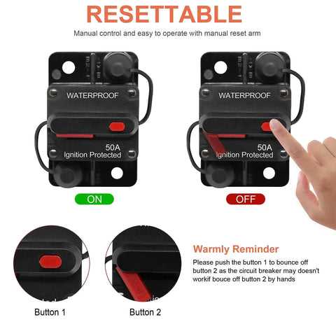 150 Amp Marine Circuit Breaker With Manual Reset For Boat Trolling Motors ATV Waterproof 50A Waterproof On Off Switch