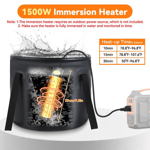 Portable Camping Shower Kit With 7800mAh Battery, Built In Heater, LED Display, IPX8 Waterproof, heater heating water in container
