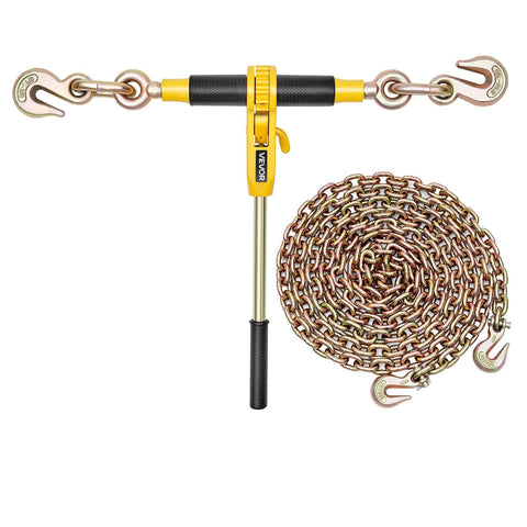 Beefy Ratchet Chain Binder Set Five Sixteenth Inch Ten Foot G80 Chains 8000 Lbs Working Load Heavy Duty Tie Down Gear For Hauling