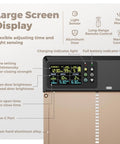 Solar Powered Automatic Chicken Coop Door with color LCD display showing settings and indicators, aluminum body