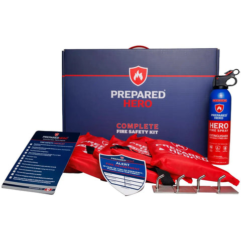 Ultimate Home Fire Safety Kit With Fiberglass Fire Blanket Pack, Mini Fire Extinguisher, Fire Spray, and emergency supplies